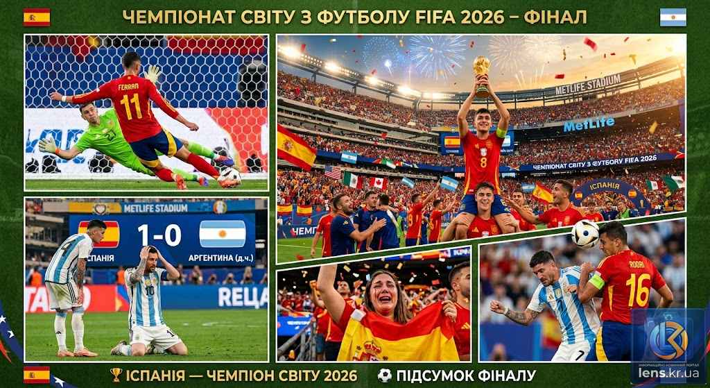 Збірна Іспанії святкує тріумф, вигравши Чемпіонат світу з футболу 2026 після фінального матчу проти Аргентини.