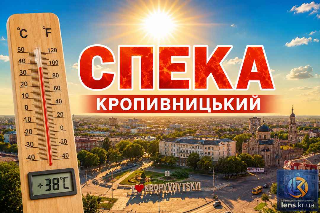 Спекотна літня погода у Кропивницькому, сонце над Кіровоградською областю, термометр на сонці